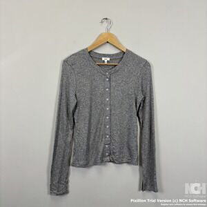 Aerie Womens Gray Ribbed Knit Button Up Cardigan Sweater M Sparkle